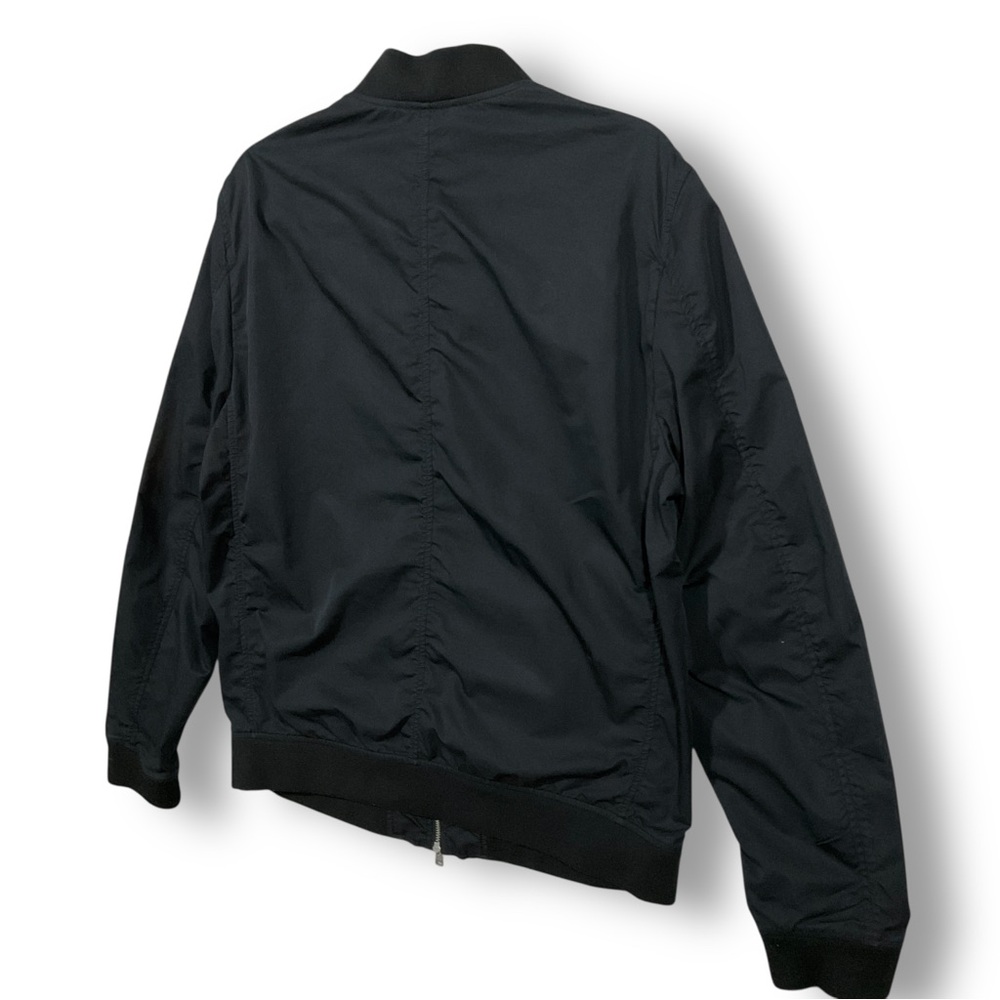 All Saints Mens Bomber Jacket Sz L Lightweight Cotton Moto Black Outdoor - Picture 10 of 13